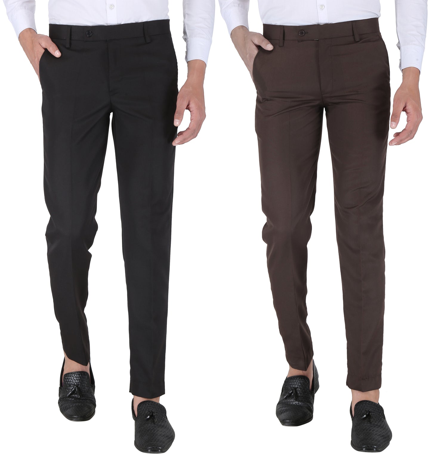 Pack of 2 Men Slim Fit Brown, Black Polycotton Trousers