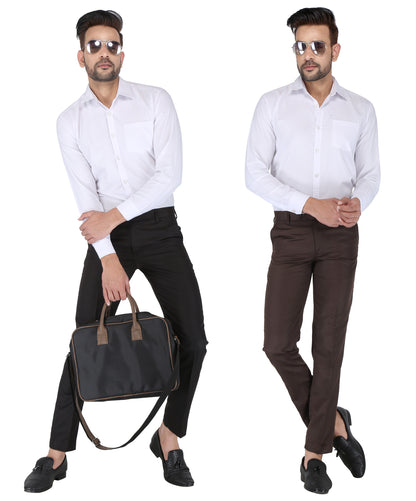 Pack of 2 Men Slim Fit Brown, Black Polycotton Trousers