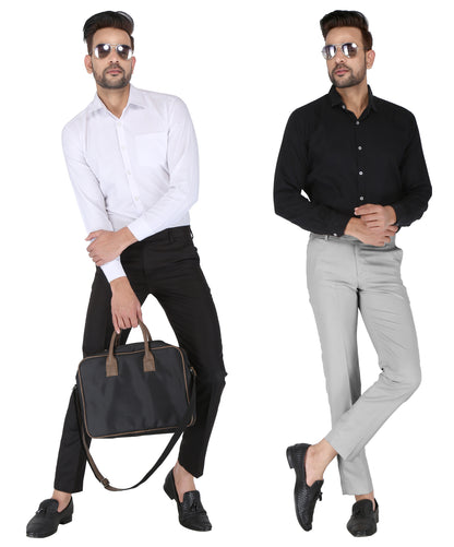 Pack of 2 Men Slim Fit Grey, Black Polycotton Trousers