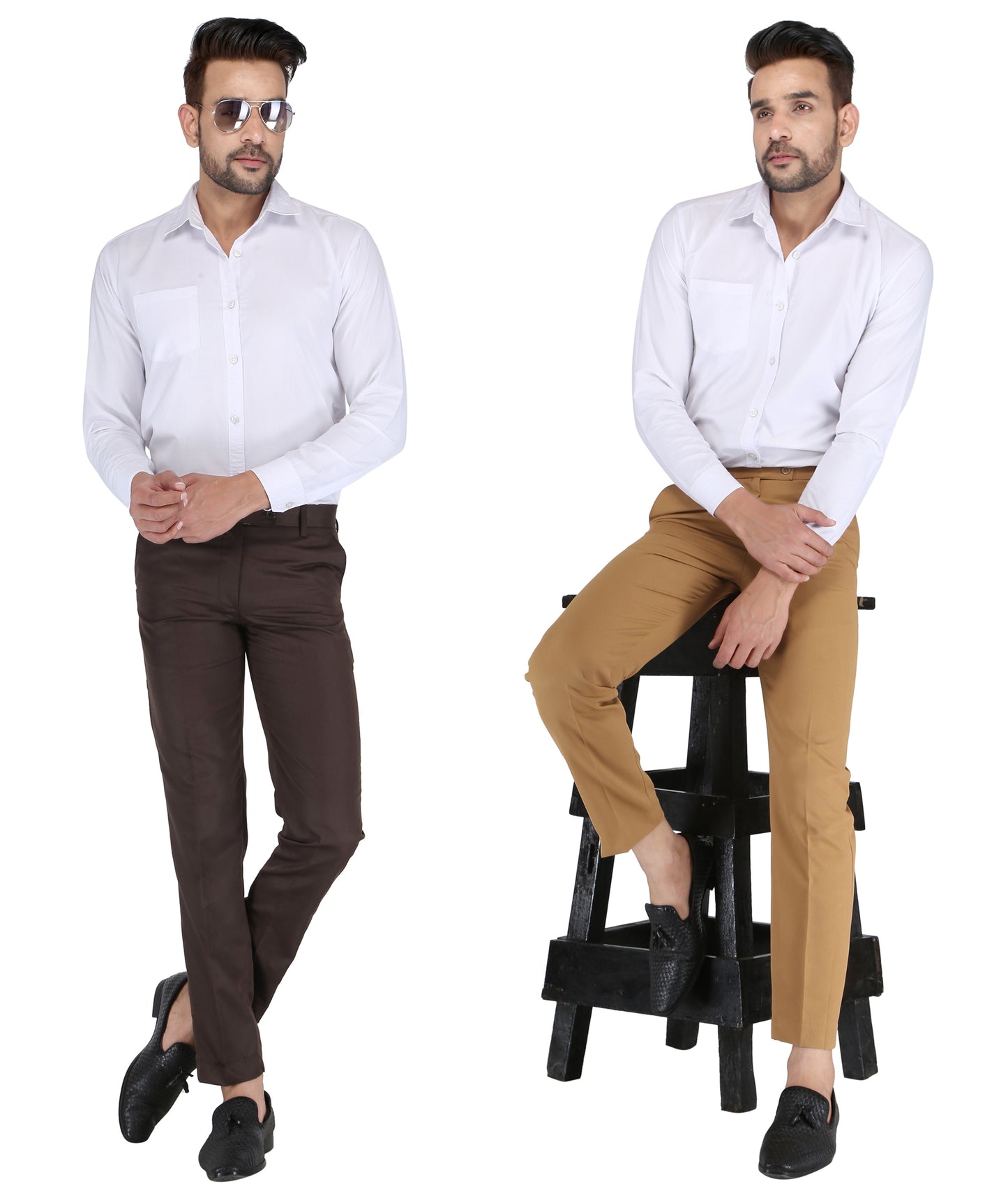 Pack of 2 Men Slim Fit Khaki, Brown Polycotton Trousers