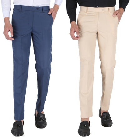 Pack of 2 Men Slim Fit Morepitch, Beige Polycotton Trousers