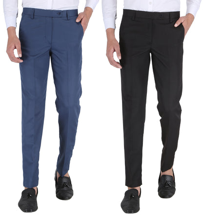 Pack of 2 Men Slim Fit Morepitch, Black Polycotton Trousers