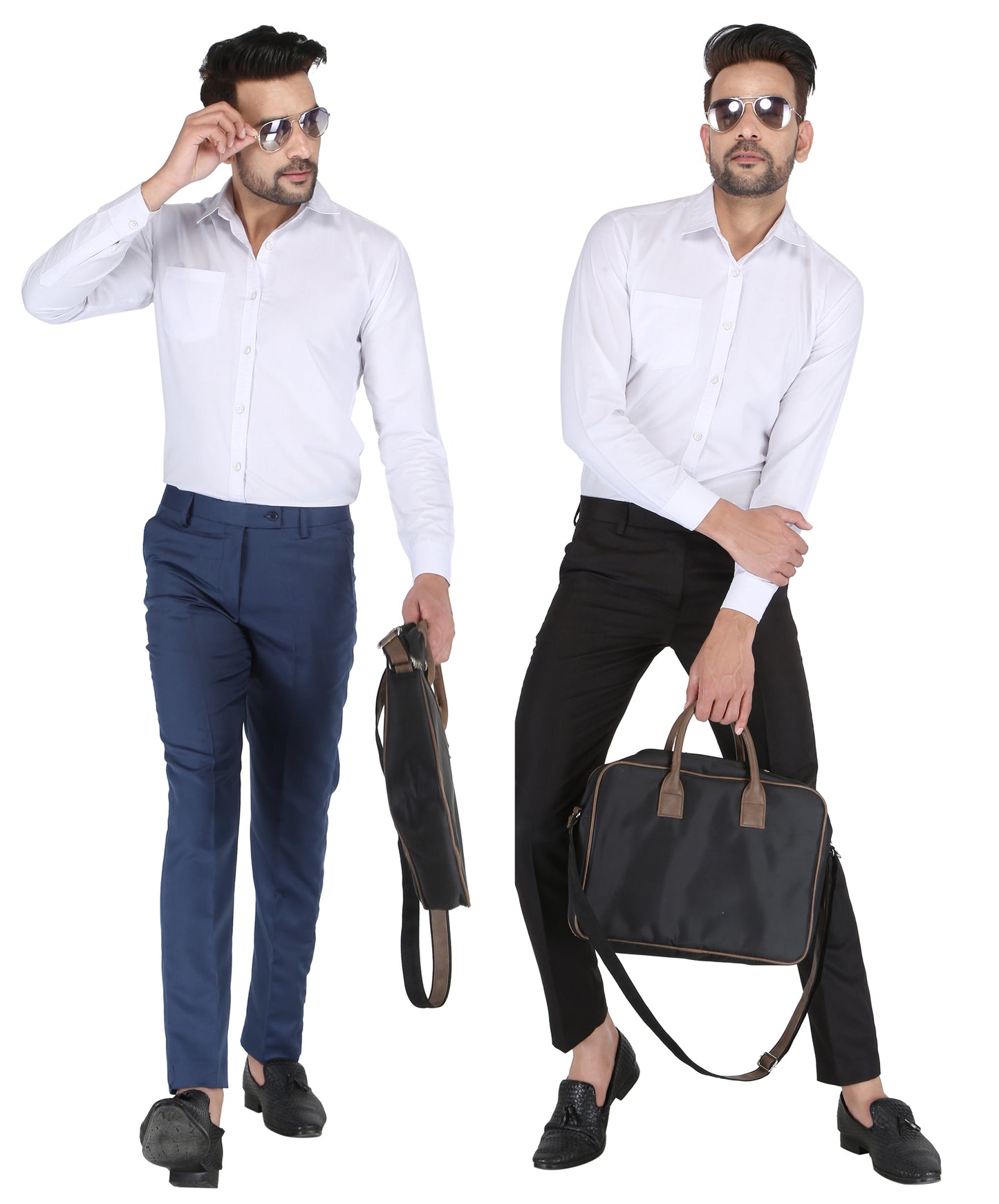 Pack of 2 Men Slim Fit Morepitch, Black Polycotton Trousers