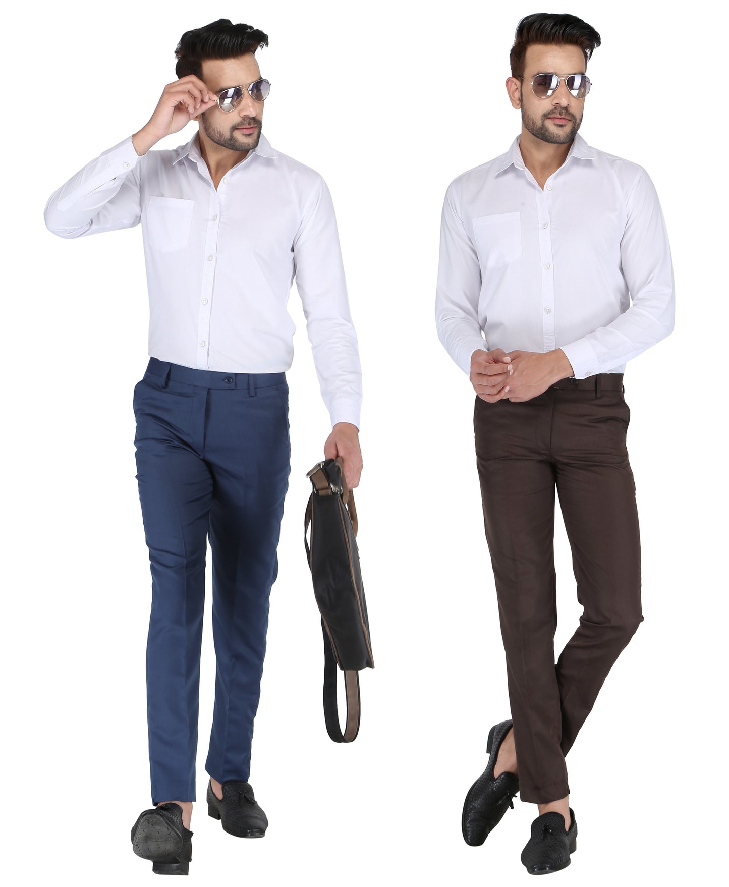 Pack of 2 Men Slim Fit Morepitch, Coffee Polycotton Trousers