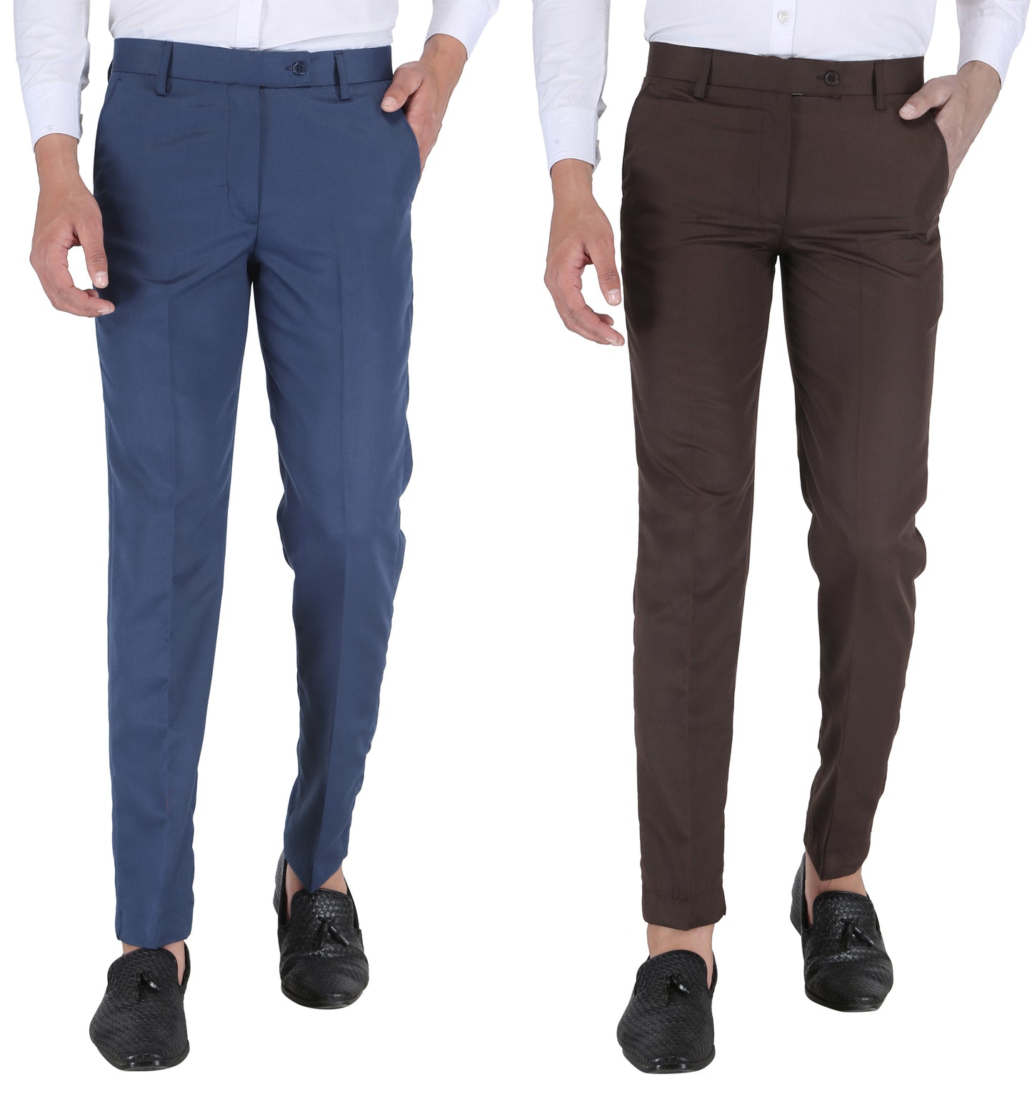 Pack of 2 Men Slim Fit Morepitch, Coffee Polycotton Trousers