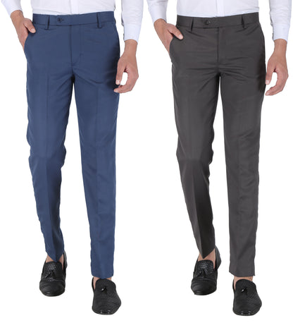 Pack of 2 Men Slim Fit Morepitch, Darkgrey Polycotton Trousers