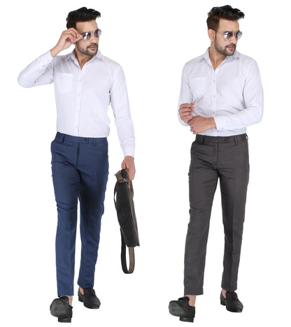 Pack of 2 Men Slim Fit Morepitch, Darkgrey Polycotton Trousers