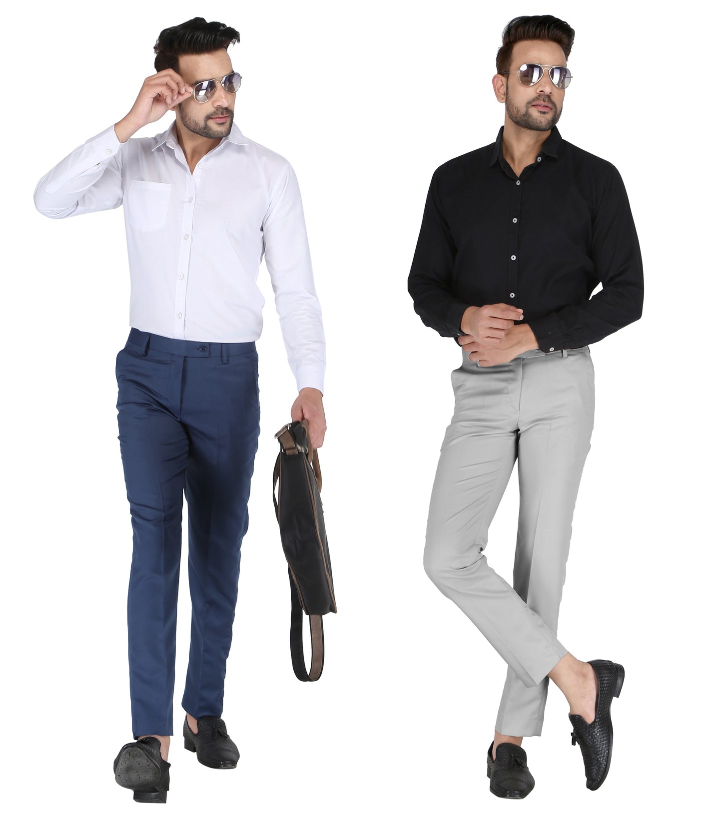 Pack of 2 Men Slim Fit Morepitch, Grey Polycotton Trousers