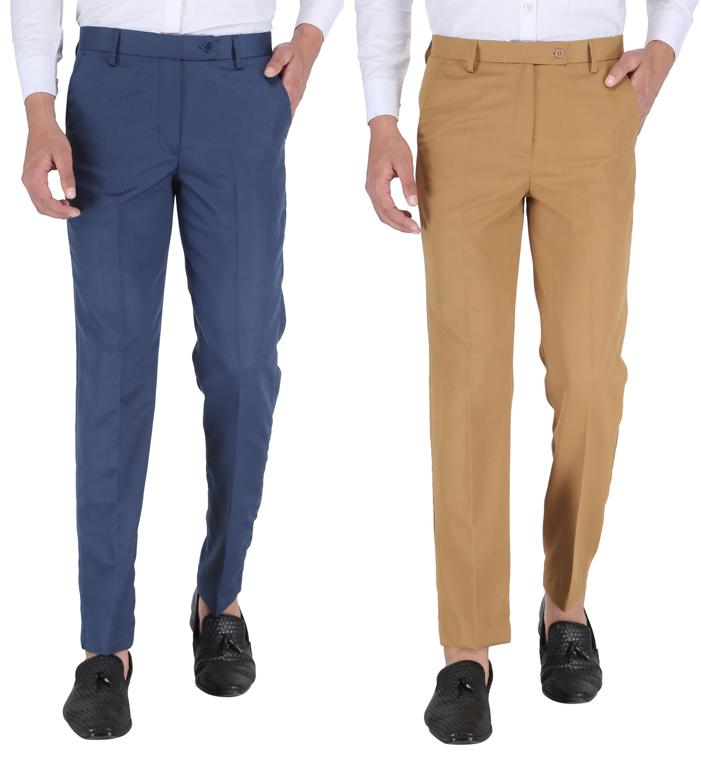 Pack of 2 Men Slim Fit Morepitch, Khaki Polycotton Trousers