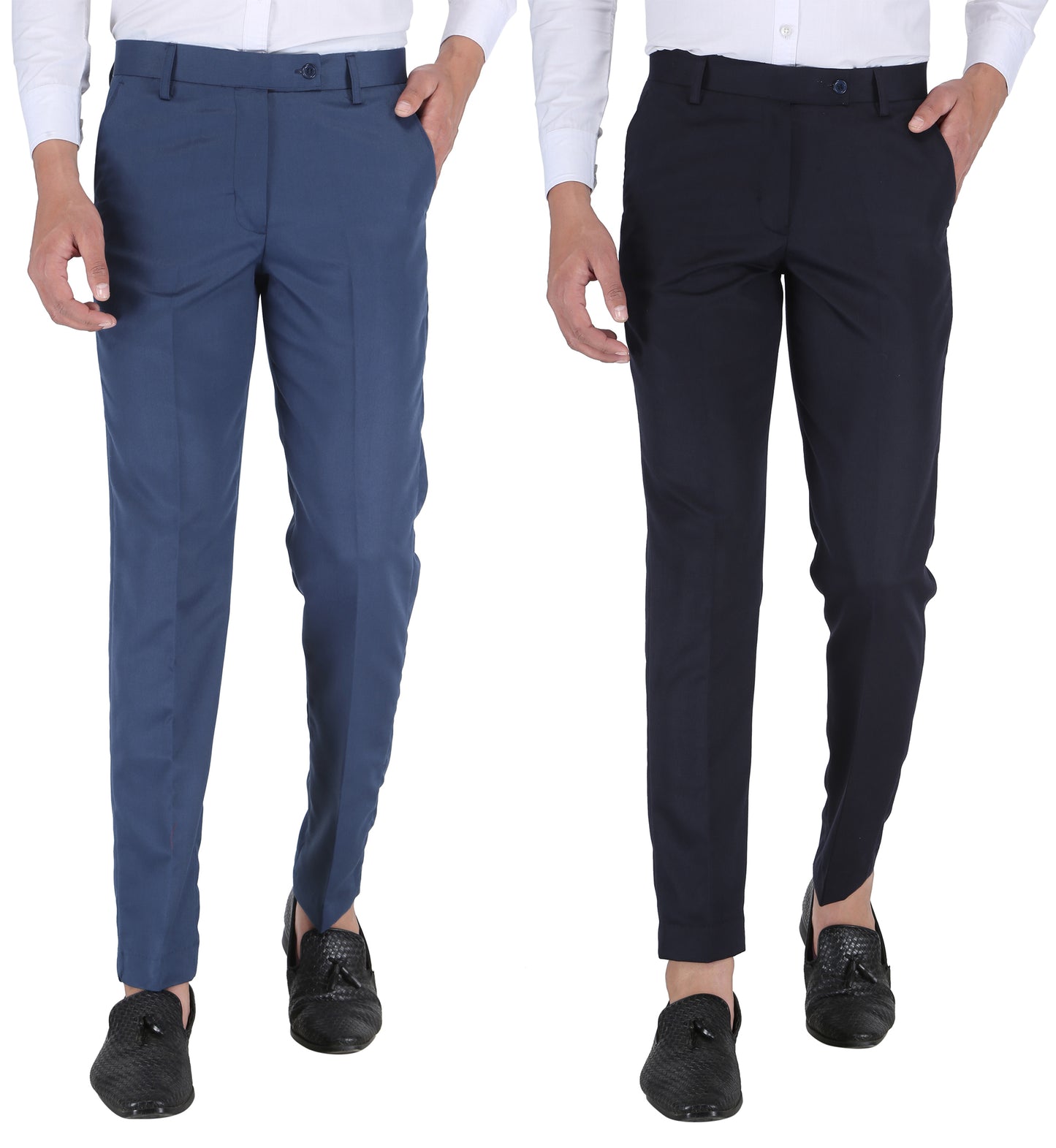 Pack of 2 Men Slim Fit Morepitch, Navy Polycotton Trousers