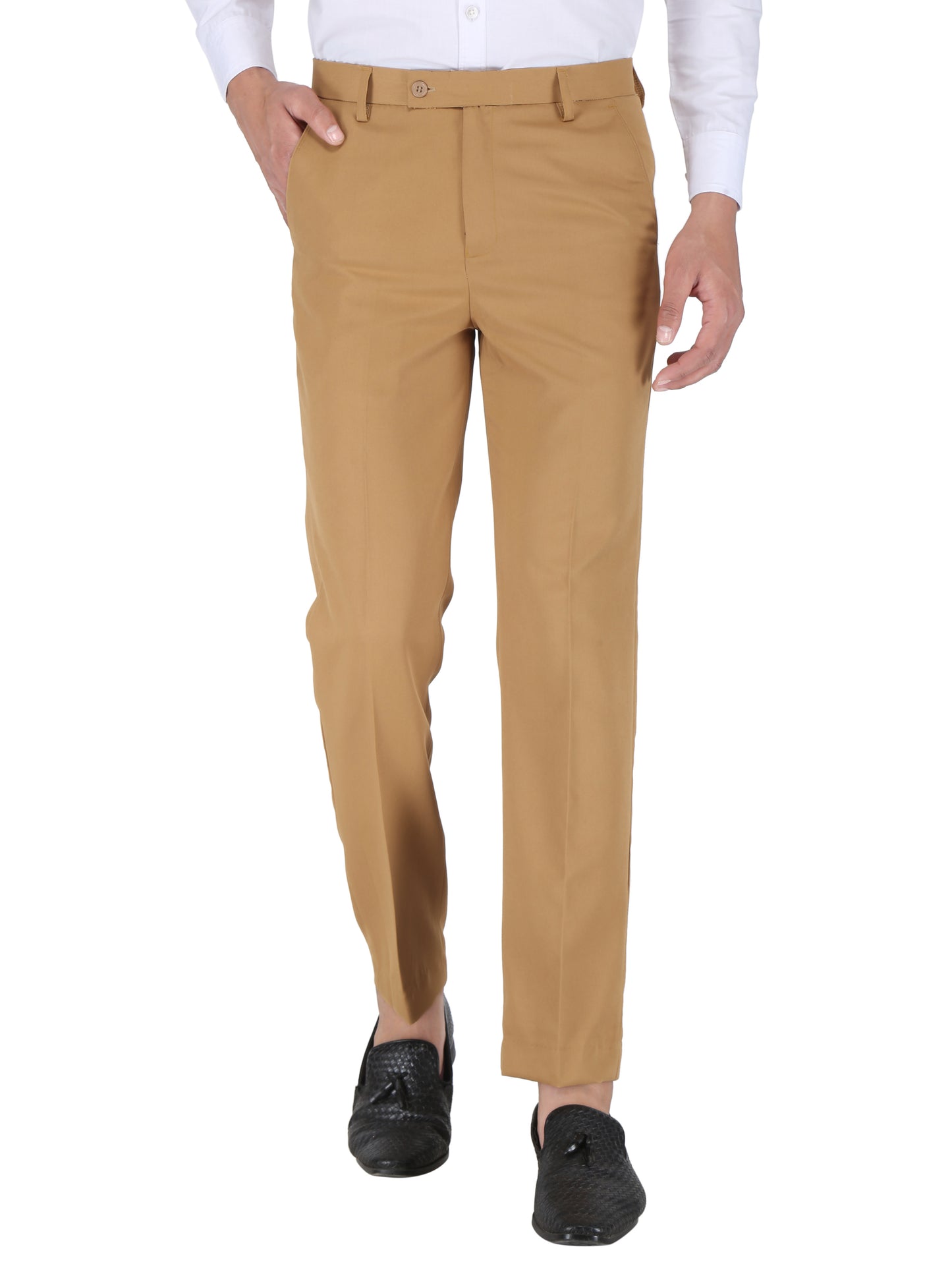 Pack of 2 Men Slim Fit Khaki, Brown Polycotton Trousers