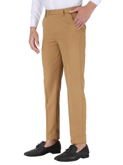 Pack of 2 Men Slim Fit Khaki, Brown Polycotton Trousers