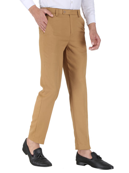 Pack of 2 Men Slim Fit Beige, Khaki Polycotton Trousers