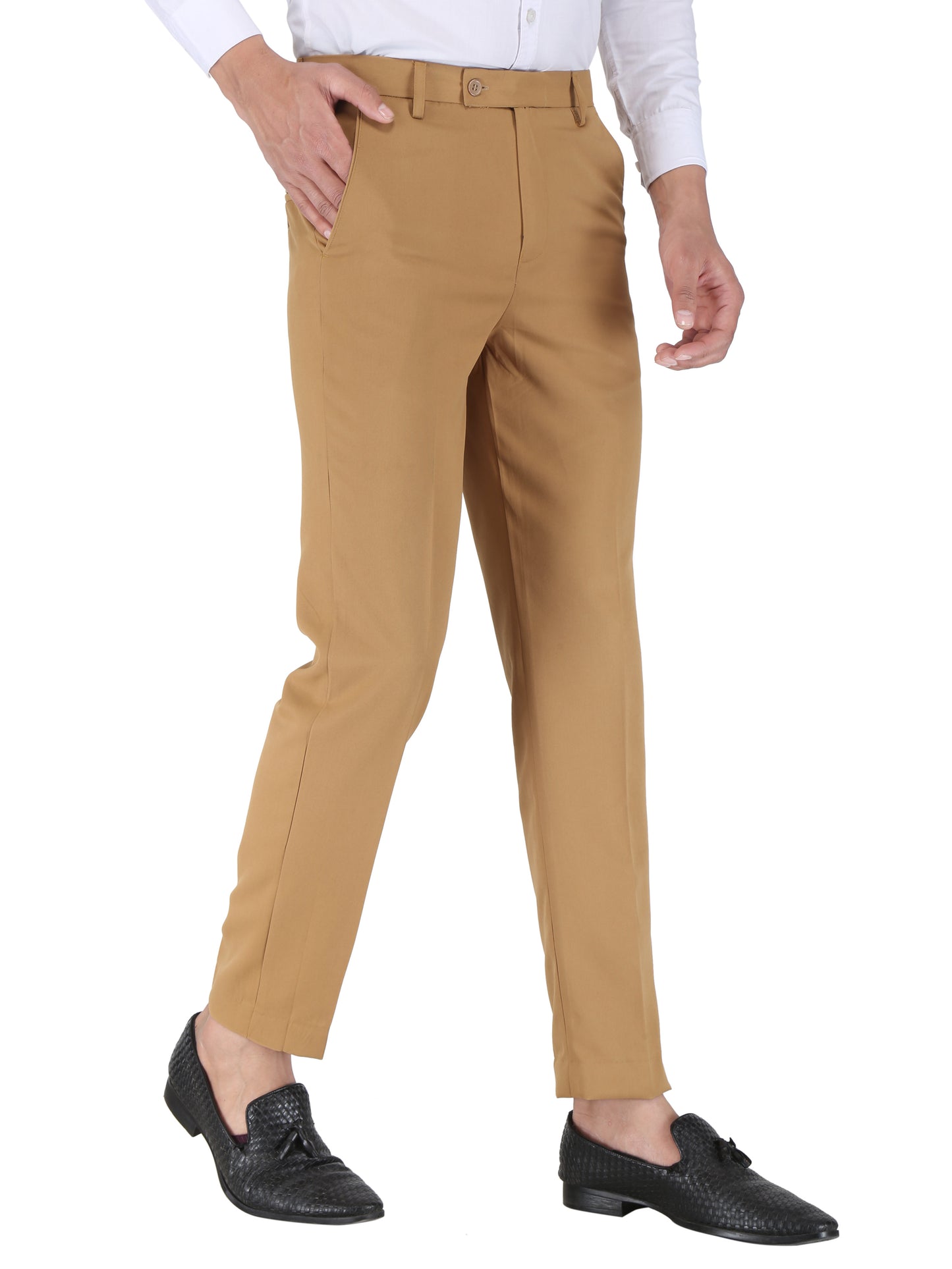 Pack of 2 Men Slim Fit Khaki, Brown Polycotton Trousers