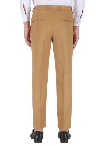 Pack of 2 Men Slim Fit Beige, Khaki Polycotton Trousers