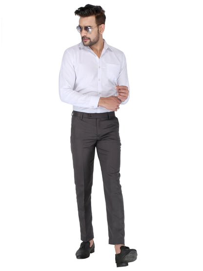 Pack of 2 Men Slim Fit Beige, Darkgrey Polycotton Trousers