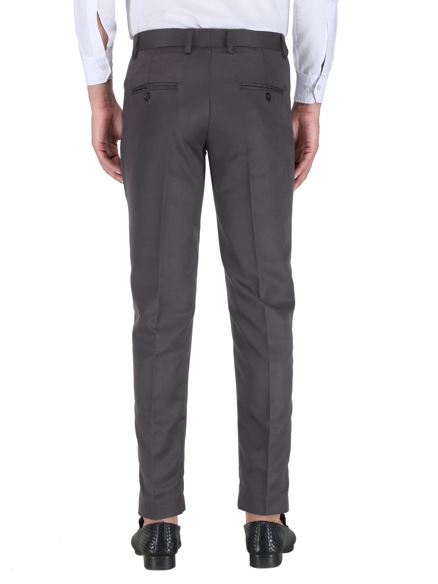 Pack of 2 Men Slim Fit Grey, Dark grey Polycotton Trousers