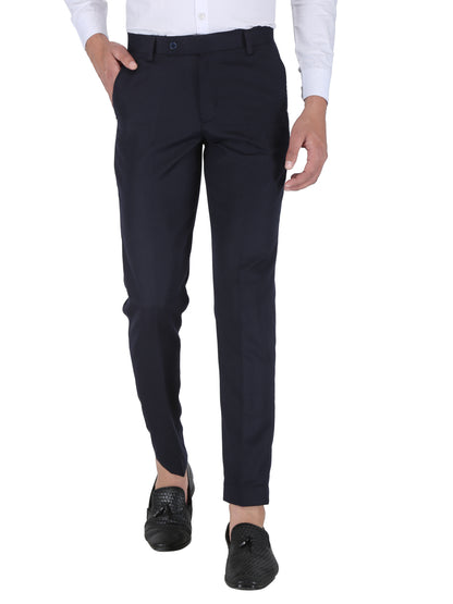 Pack of 2 Men Slim Fit Morepitch, Navy Polycotton Trousers