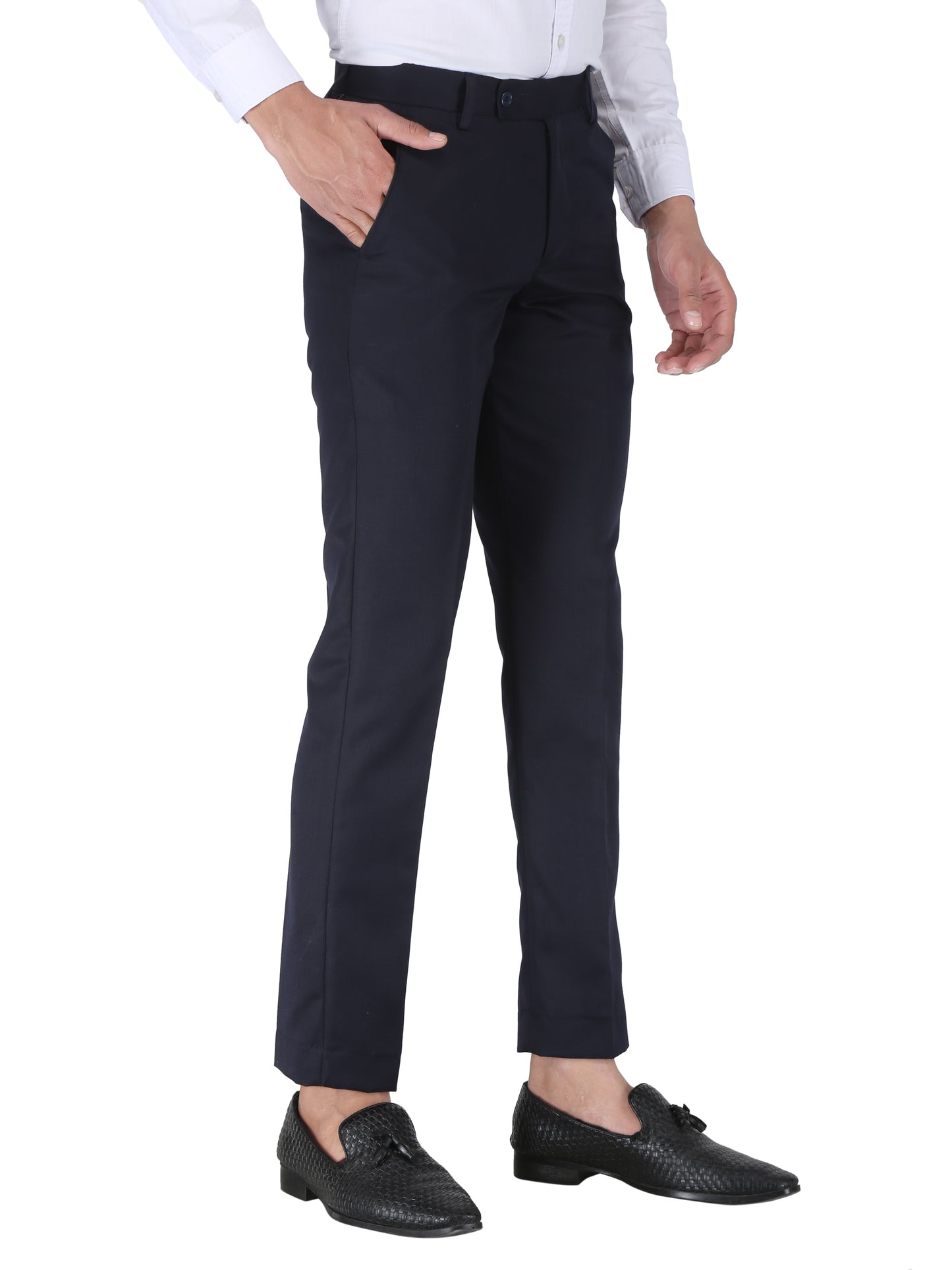 Pack of 2 Men Slim Fit Morepitch, Navy Polycotton Trousers