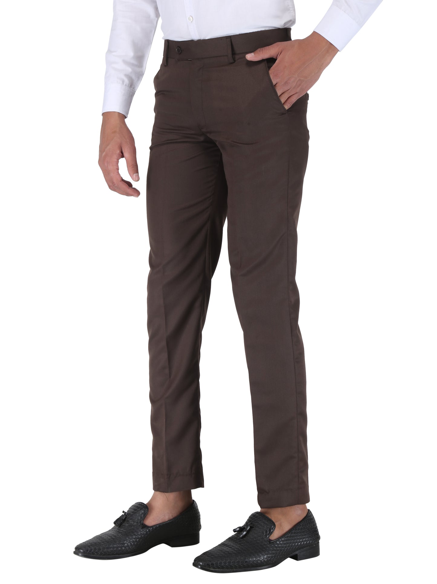 Men Regular Fit Brown Cotton Blend Trousers