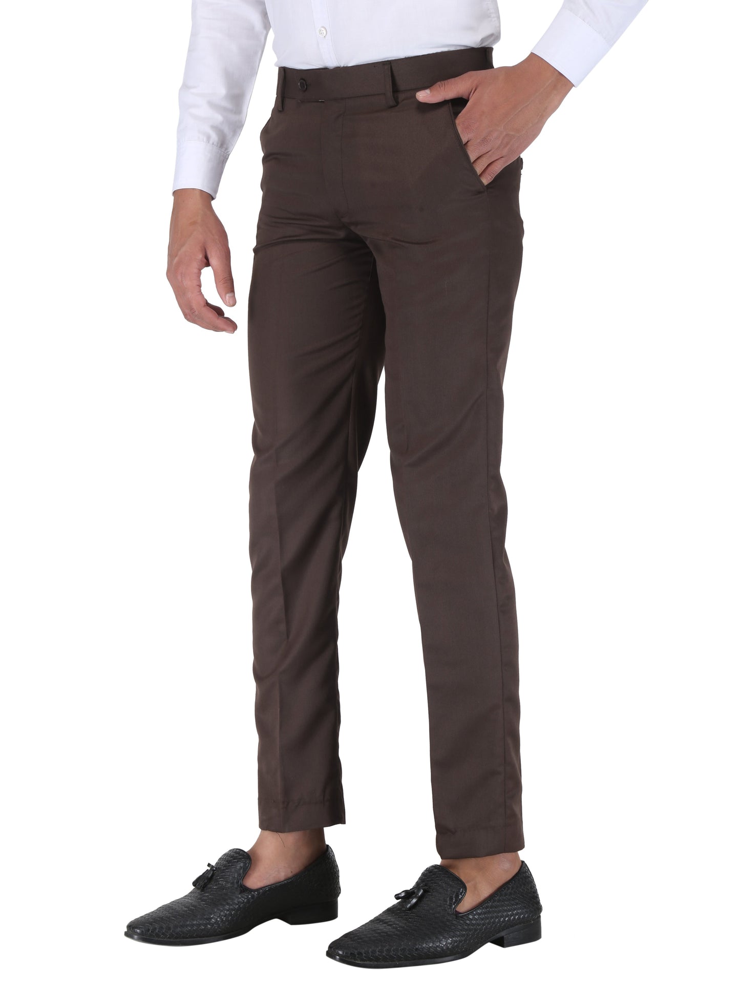 Pack of 2 Men Slim Fit Khaki, Brown Polycotton Trousers