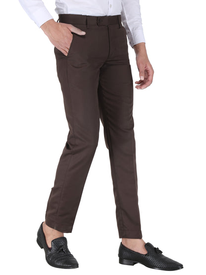 Men Regular Fit Brown Cotton Blend Trousers