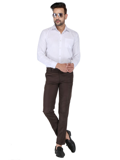 Men Regular Fit Brown Cotton Blend Trousers