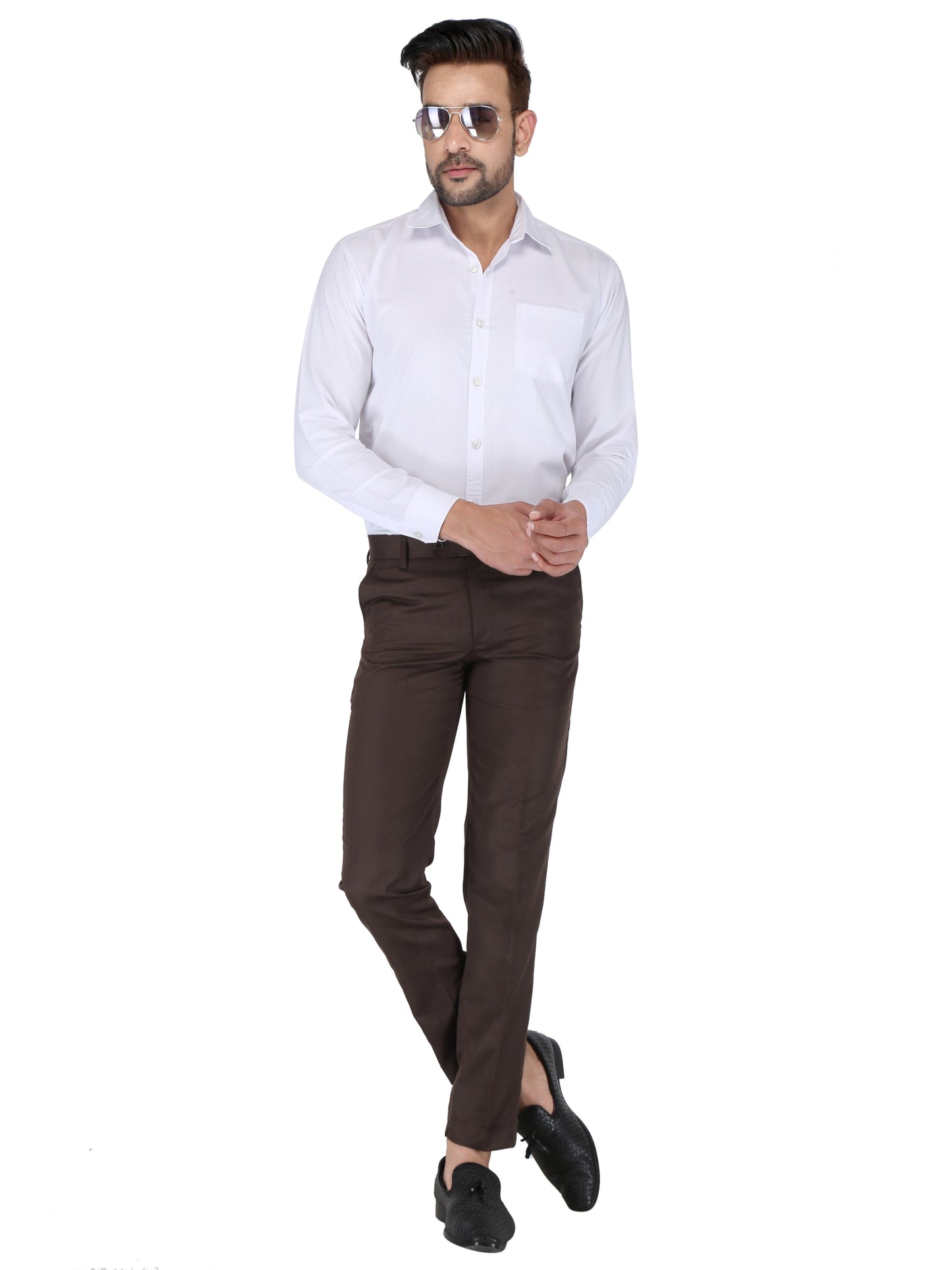 Pack of 2 Men Slim Fit Khaki, Brown Polycotton Trousers