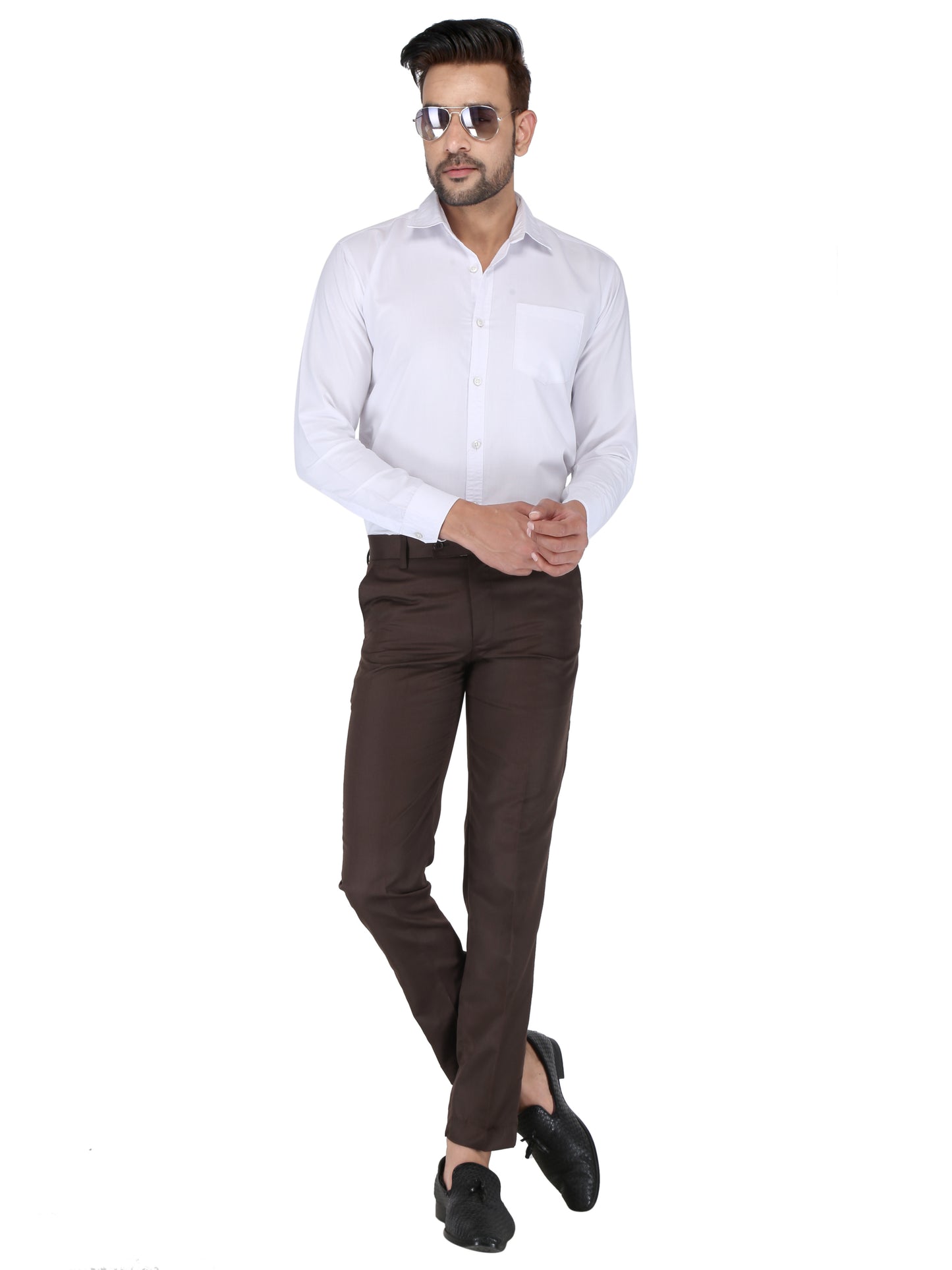 Pack of 2 Men Slim Fit Brown, Black Polycotton Trousers