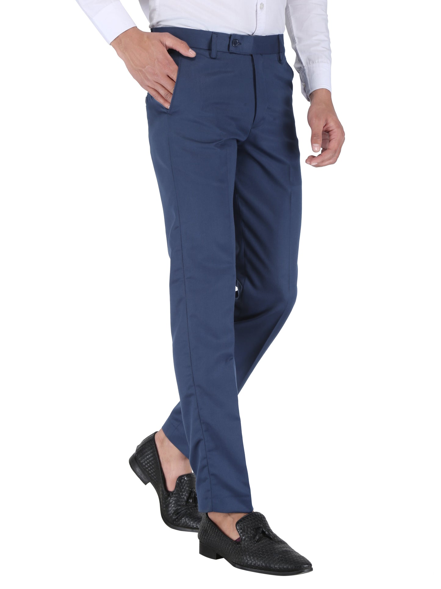 Pack of 2 Men Slim Fit Morepitch, Navy Polycotton Trousers