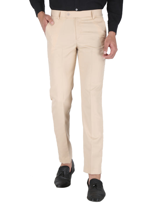 Men Slim Fit Beige Viscose Rayon Trousers