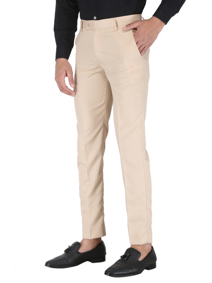 Men Slim Fit Beige Viscose Rayon Trousers