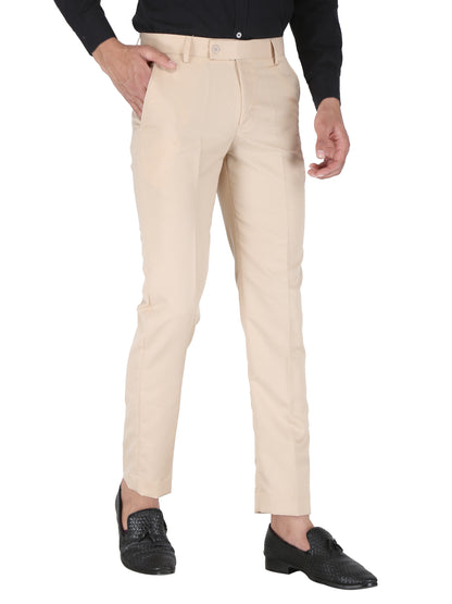 Men Slim Fit Beige Viscose Rayon Trousers