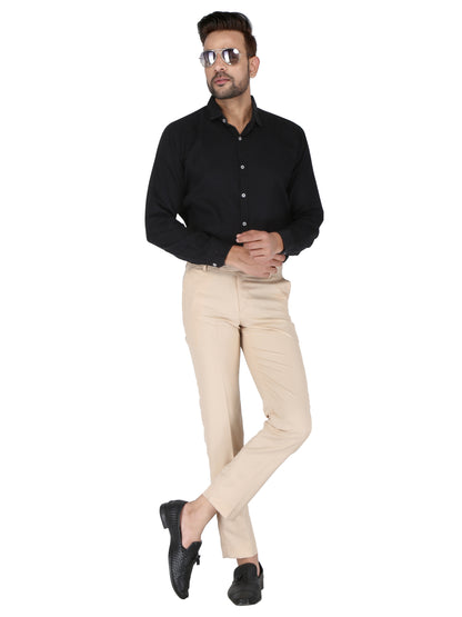 Men Slim Fit Beige Viscose Rayon Trousers