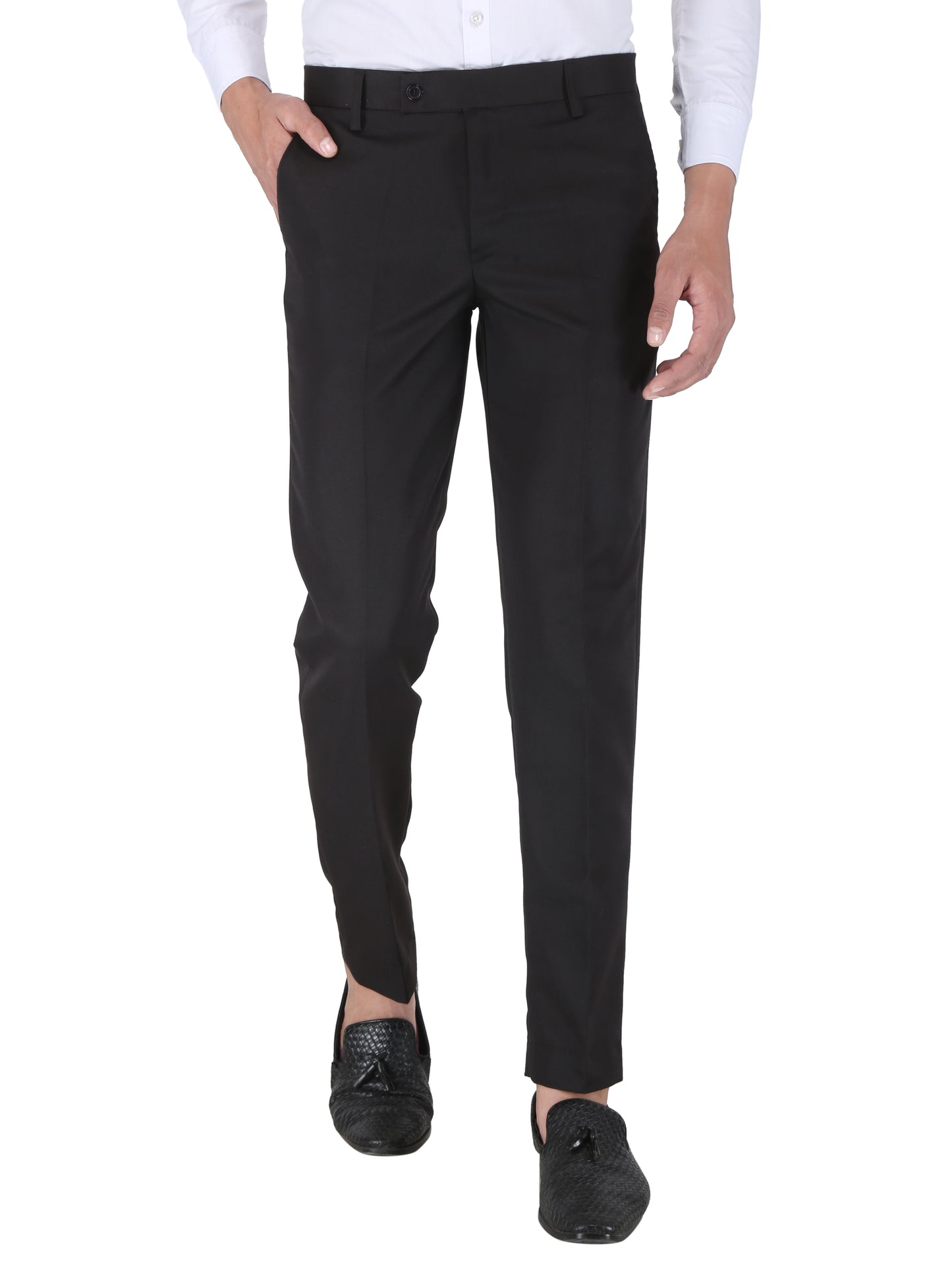 Men Slim Fit Black Viscose Rayon Trousers