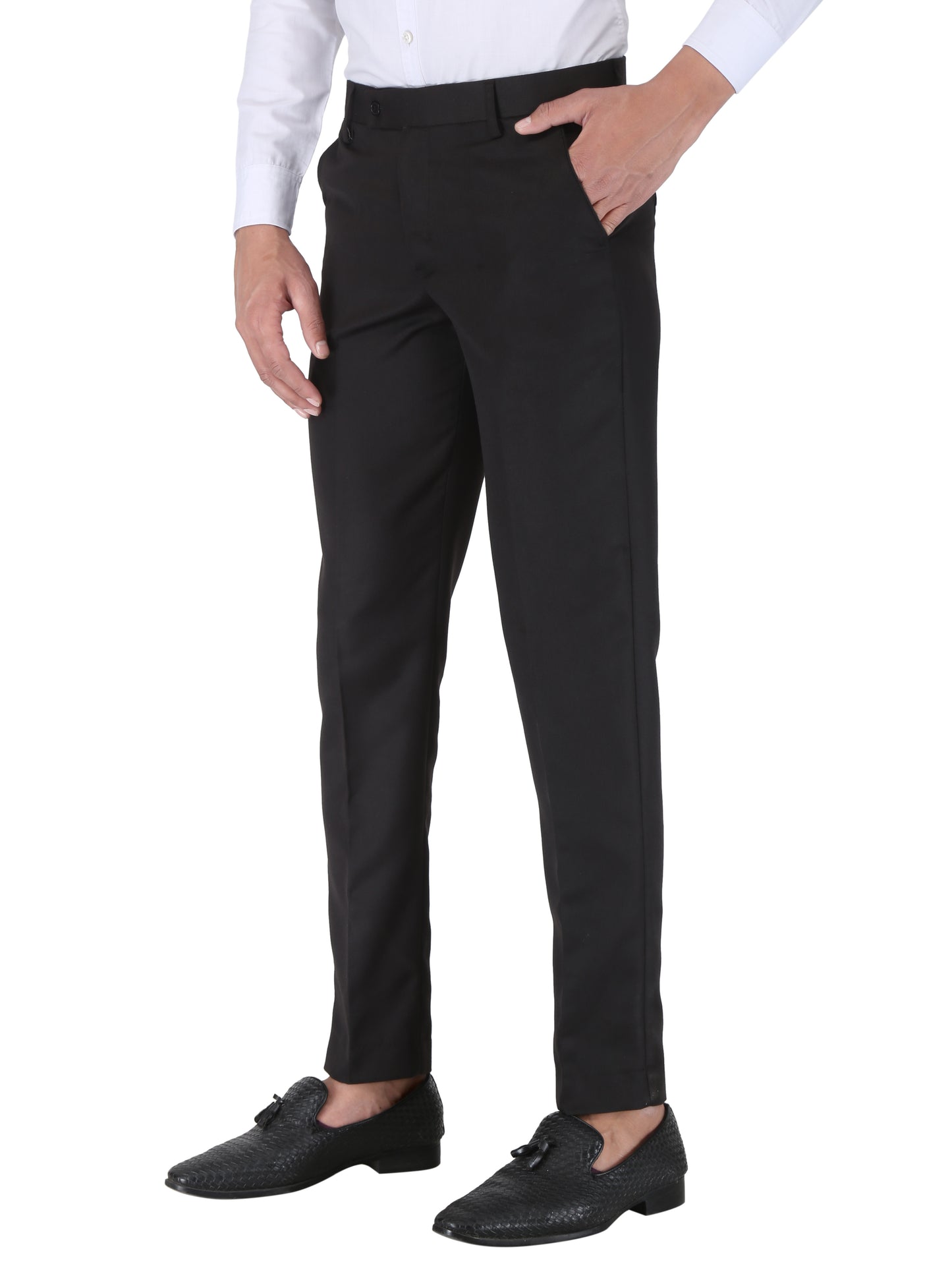 Pack of 2 Men Slim Fit Beige, Black Polycotton Trousers