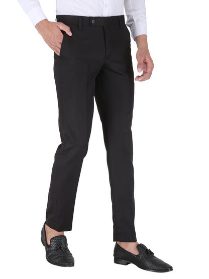 Men Slim Fit Black Viscose Rayon Trousers