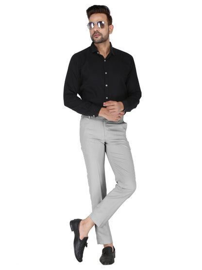 Men Regular Fit Grey Viscose Rayon Trousers