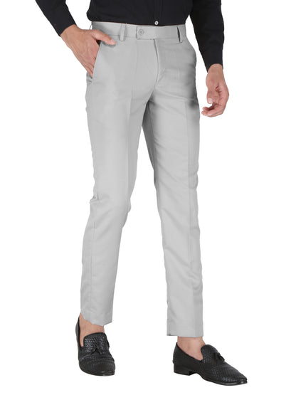 Men Regular Fit Grey Viscose Rayon Trousers