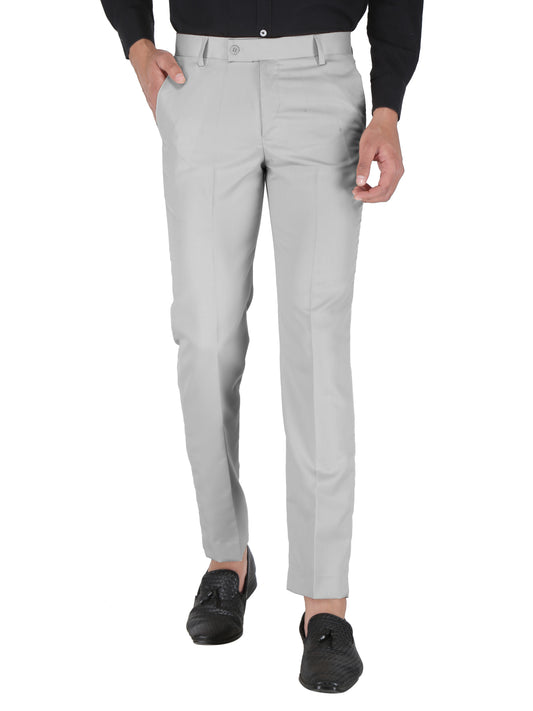 Men Regular Fit Grey Viscose Rayon Trousers